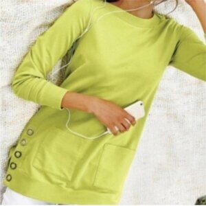 Soft Surroundings "Make It Snappy" Lime Green Long Sleeve Pocket Sweatshirt